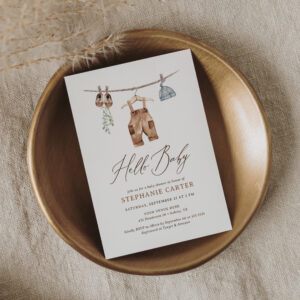 Boho Watercolor Baby Clothes Boy Baby Shower Invitation
