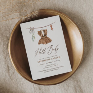 Boho Watercolor Baby Clothes Girl Baby Shower Invitation