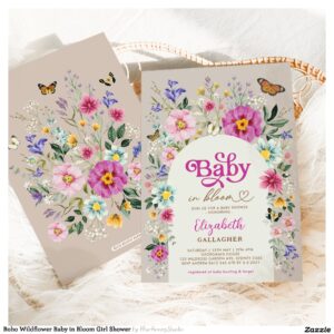 Boho Wildflower Baby in Bloom Girl Shower Invitation