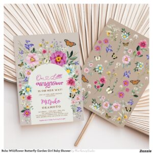 Boho Wildflower Butterfly Garden Girl Baby Shower Invitation