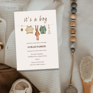 Boho Winter Boy Clothes Baby Shower Invitation