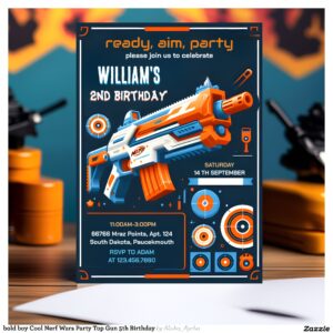 bold boy Cool Nerf Wars Party Top Gun 5th Birthday Invitation