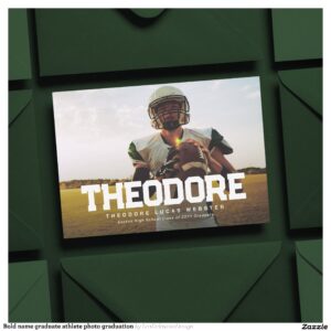 Bold name graduate athlete photo graduation invitation