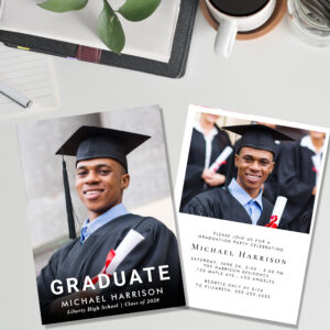 Bold White Typography Photo Graduation Party Invitation
