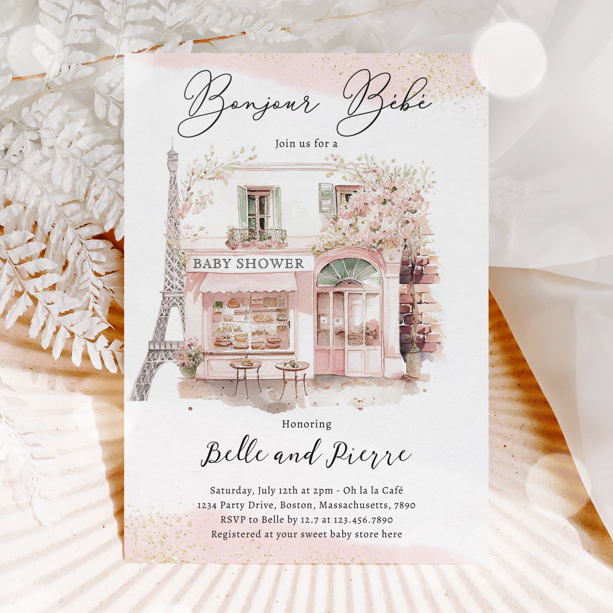 Bonjour B?b? Paris Parisian French Baby Shower Invitation