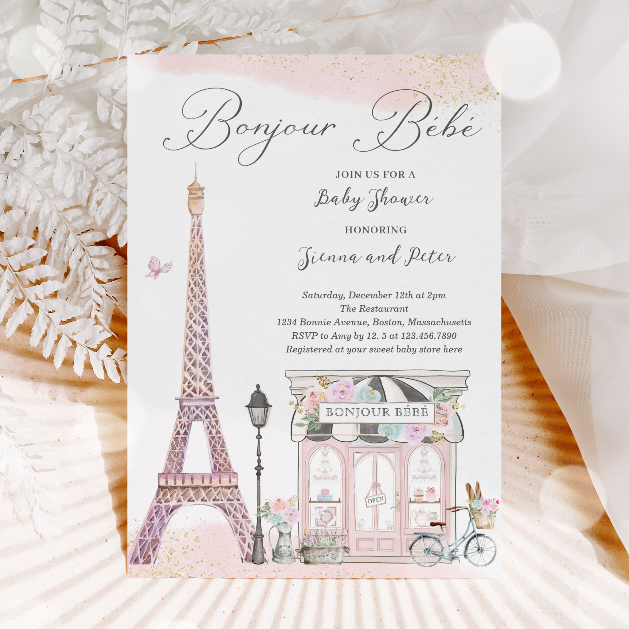 Bonjour B?b? Paris Parisian French Baby Shower Invitation