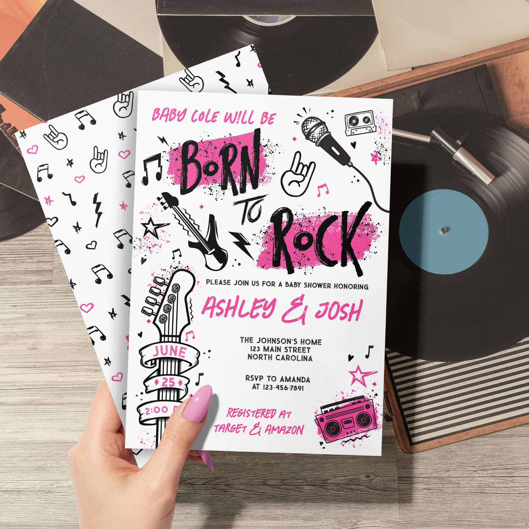 Born To Rock Girl Baby Shower Invitation