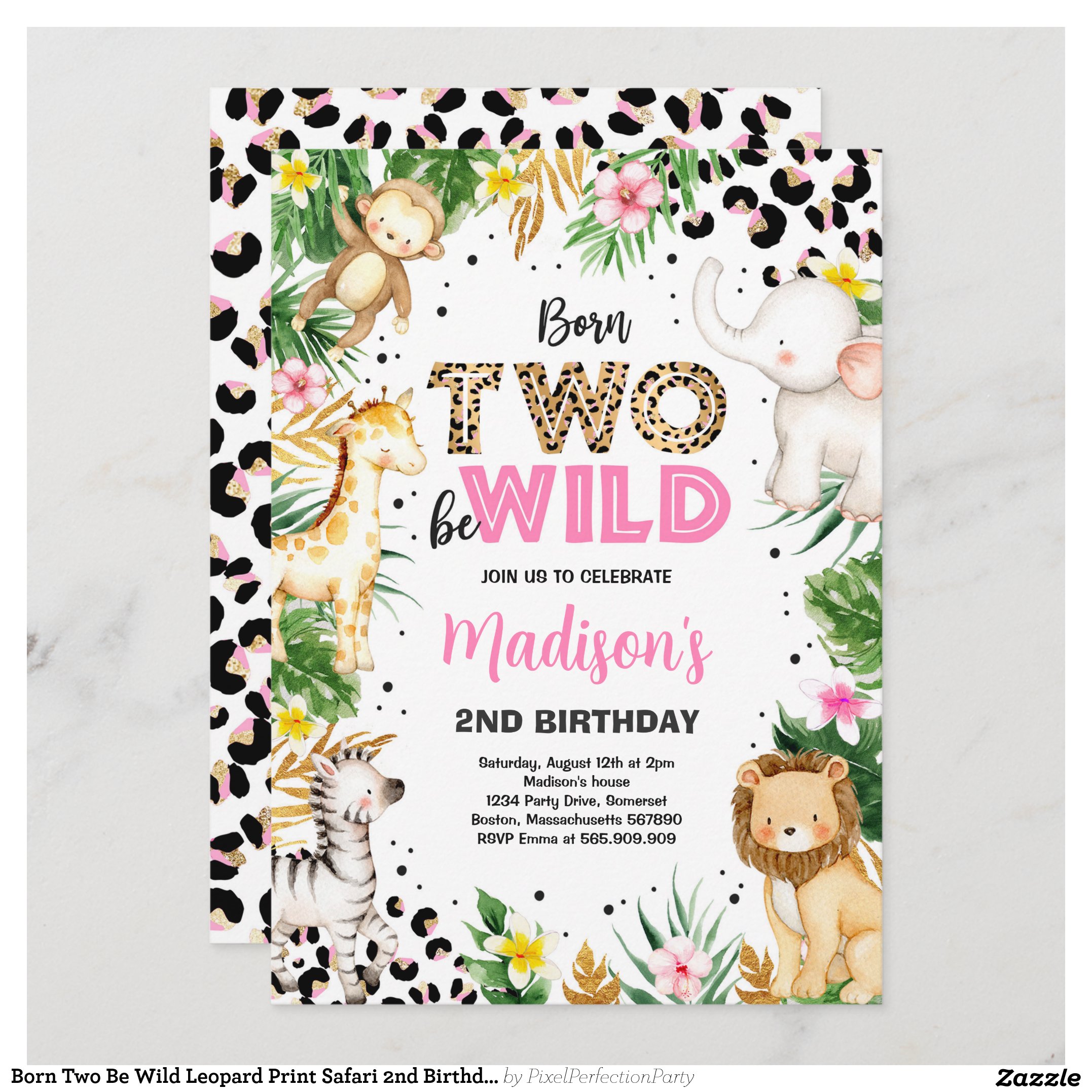 Born Two Be Wild Leopard Print Safari 2nd Birthday Invitation