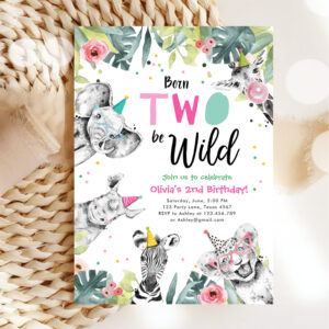 Born Two Be Wild Safari Party Animals Birthday Invitation