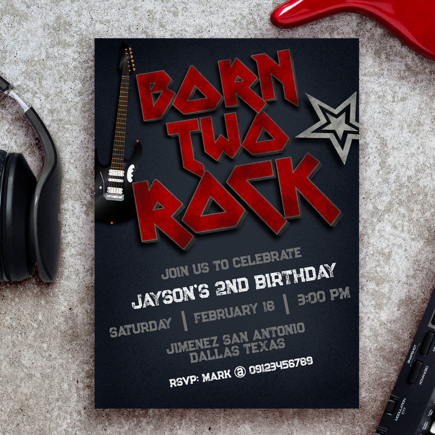 Born Two Rock - 2nd Birthday Invitation