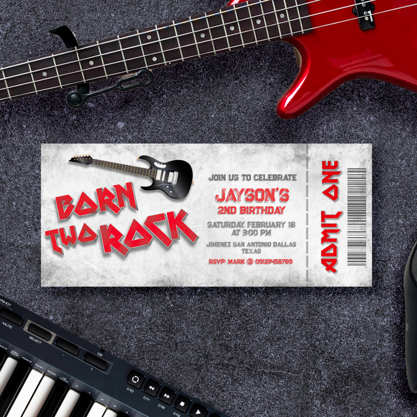 Born Two Rock - 2nd Birthday Ticket Invitation