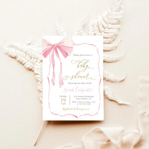 Bow Baby Shower Girl Invitation