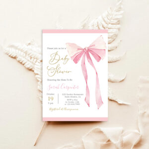 Bow Baby Shower Girl Invitation