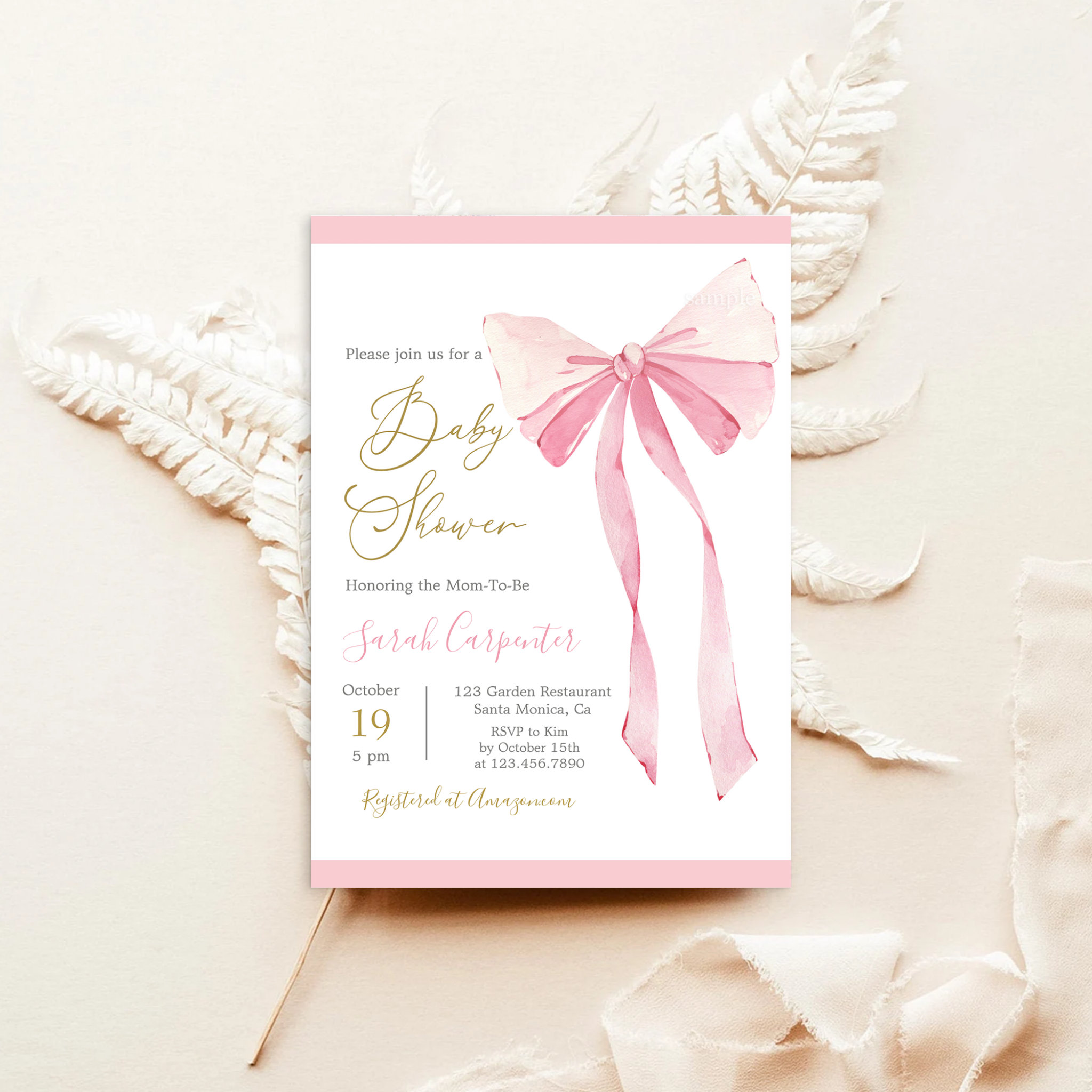 Bow Baby Shower Girl Invitation