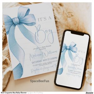 Bow Coquette Boy Baby Shower Invitation