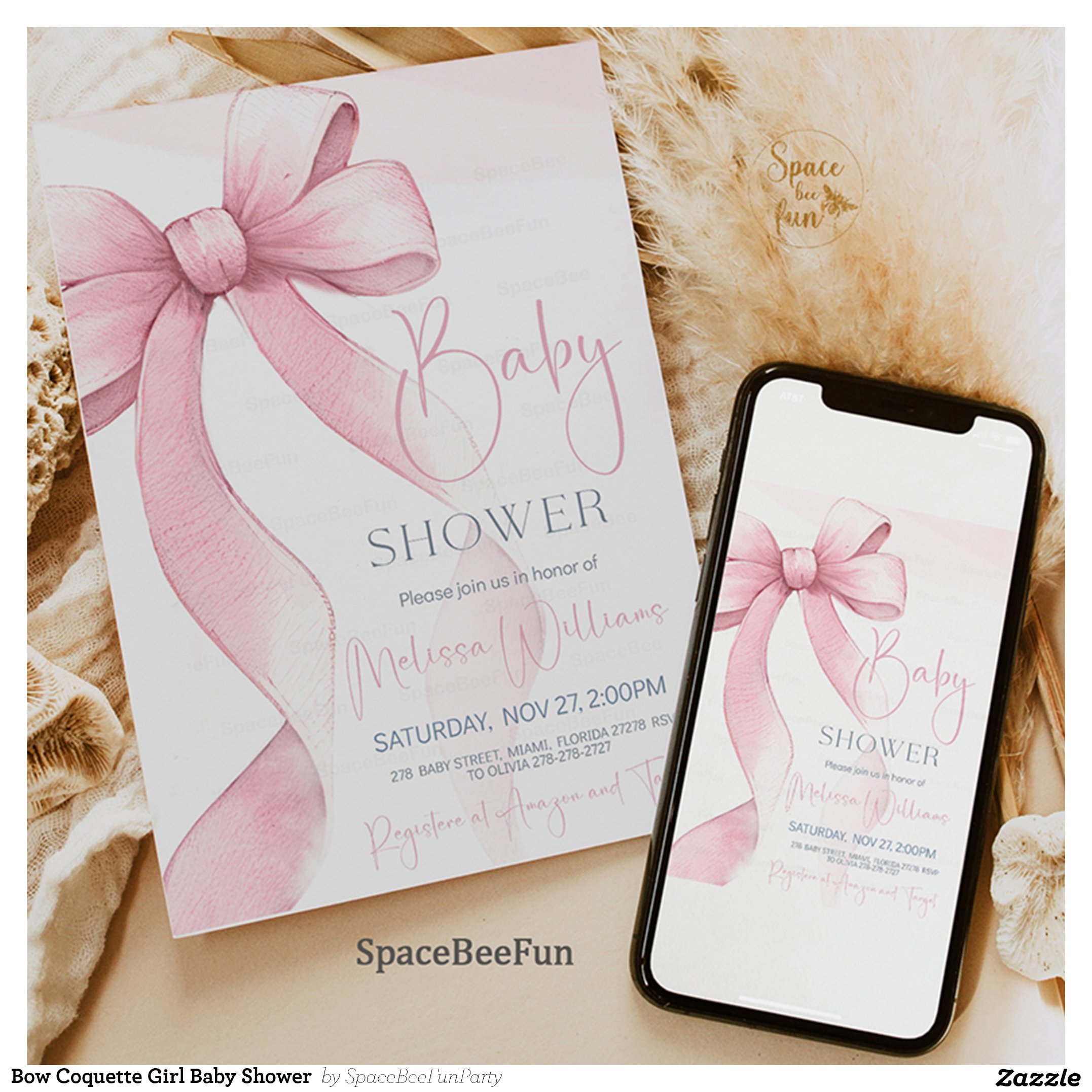 Bow Coquette Girl Baby Shower Invitation