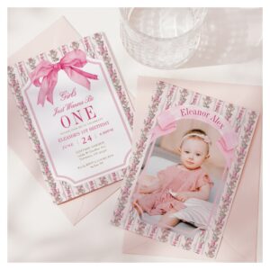 Bow Girls Just Wanna Be One 1st Birthday Photo Invitation
