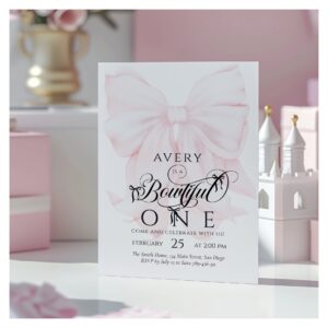 Bowtiiful One 1st Birthday Pink Bow Girls Invitation