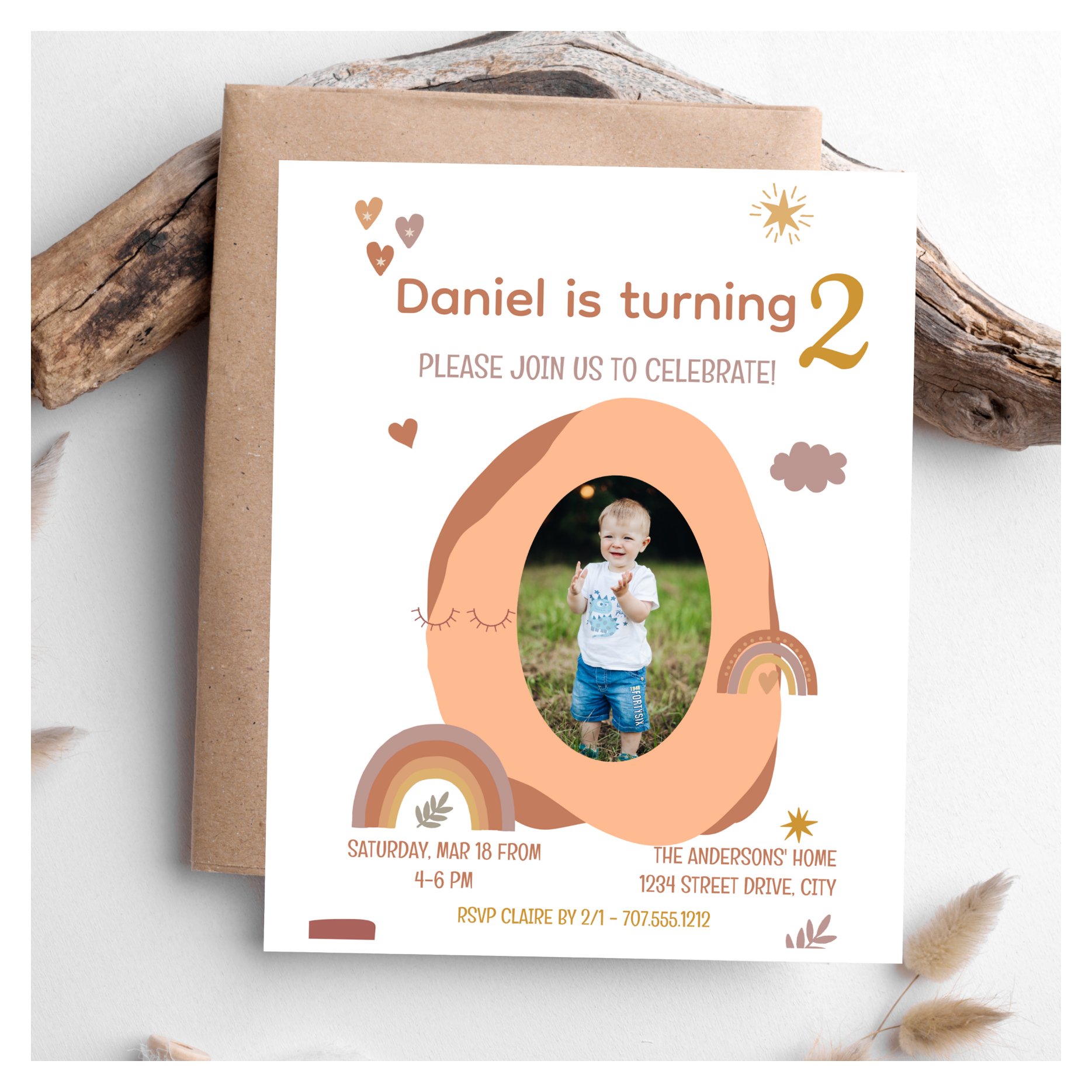 Boy 2nd Birthday card invite with photo