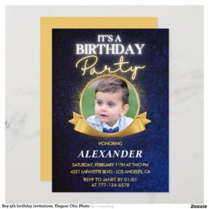 Boy 5th birthday invitations Elegant Chic Photo