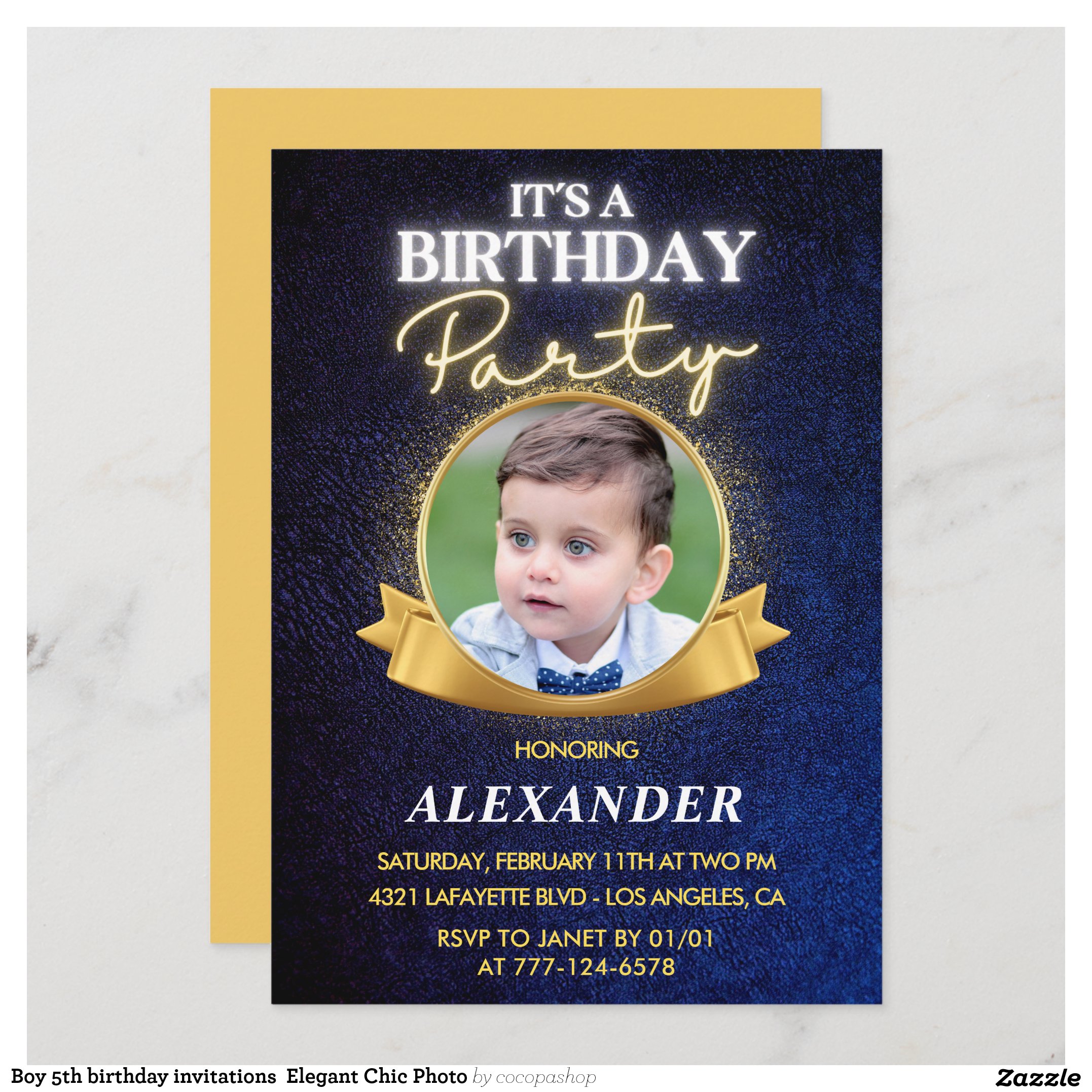 Boy 5th birthday invitations Elegant Chic Photo