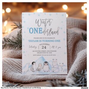 Boy Arctic Animals Winter Onederland 1st Birthday Invitation