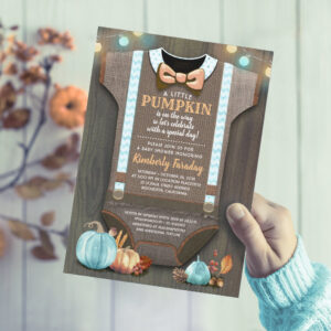 Boy Baby Shower Fall Pumpkin Rustic Burlap Wood Invitation