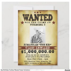 Boy Birthday Cowboy Wanted Poster Invitation