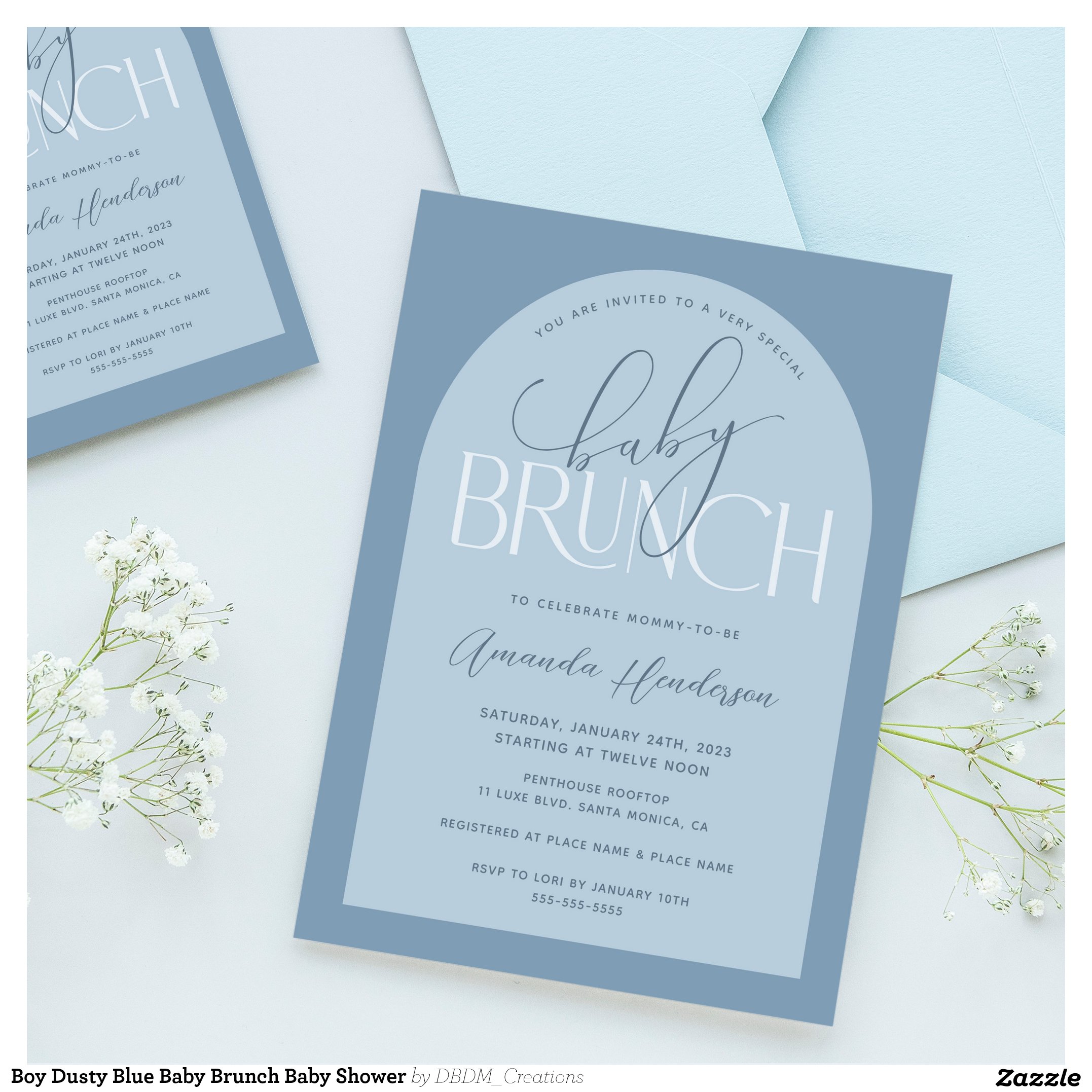 Boy Dusty Blue Baby Brunch Baby Shower Invitation
