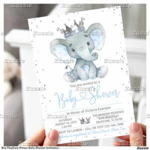 Boy Elephant Prince Baby Shower Invitation
