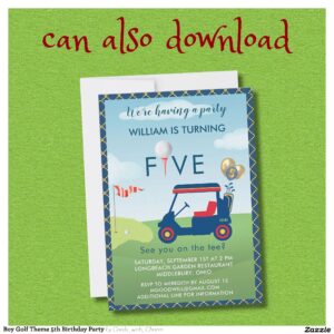 Boy Golf Theme 5th Birthday Party Invitation