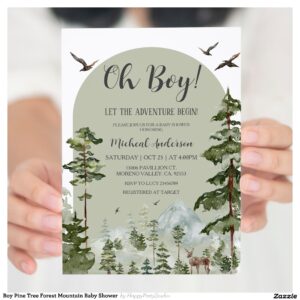 Boy Pine Tree Forest Mountain Baby Shower Invitation