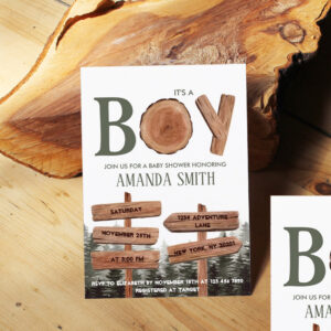 Boy Pine Trees Baby Shower Invitation