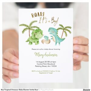 Boy Tropical Dinosaur Baby Shower Invite Roar