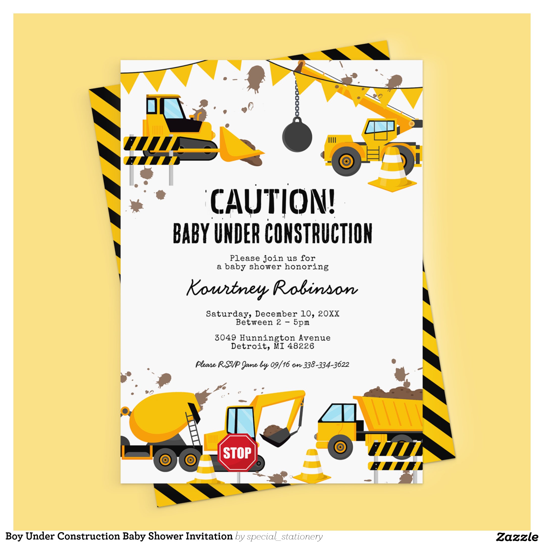 Boy Under Construction Baby Shower Invitation