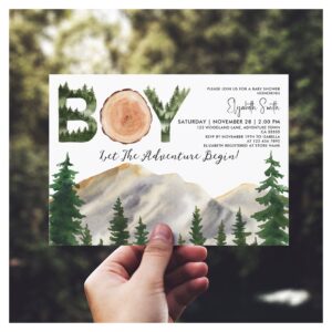 Boy Watercolor Mountains Baby Shower Invitation