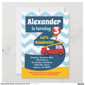 Boys 3rd Birthday Invitation Fire Truck