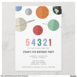 Boy's 5th Birthday Space Party Invitation