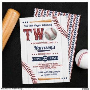 Boys Baseball 2nd Birthday Invitation