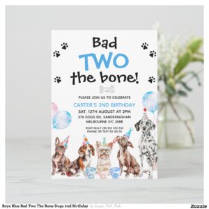 Boys Blue Bad Two The Bone Dogs 2nd Birthday Invitation