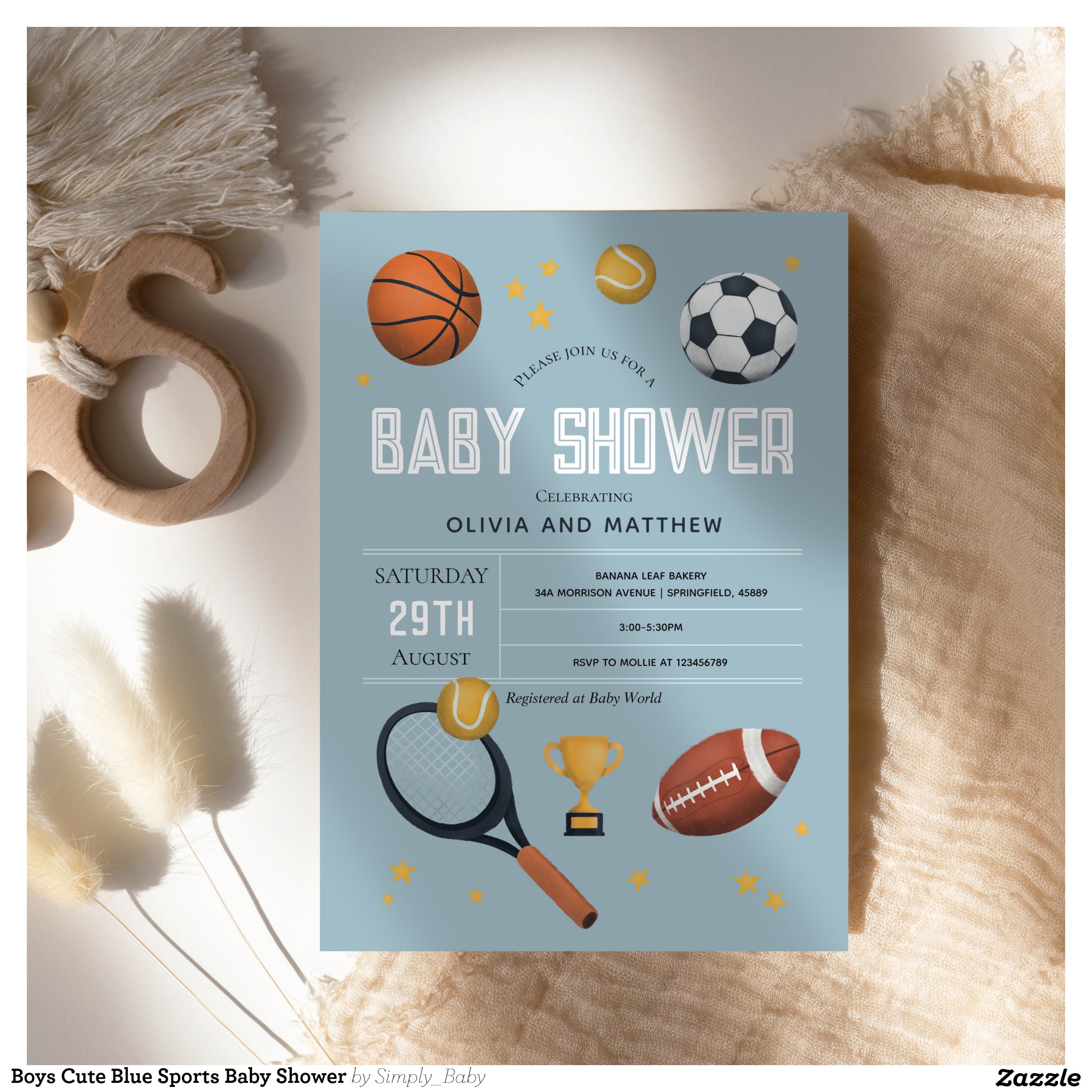 Boys Cute Blue Sports Baby Shower Invitation