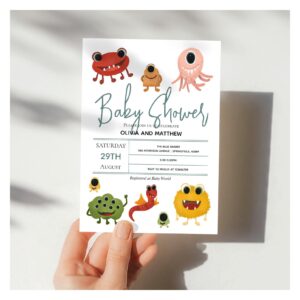 Boys Cute Modern Colorful Monster Baby Shower Invitation