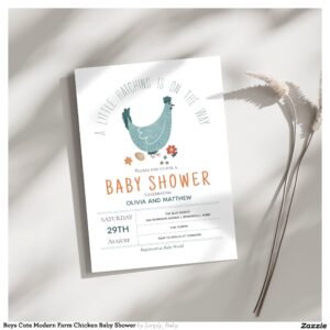 Boys Cute Modern Farm Chicken Baby Shower Invitation