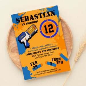 Boys Dart Gun Party Birthday Invitation