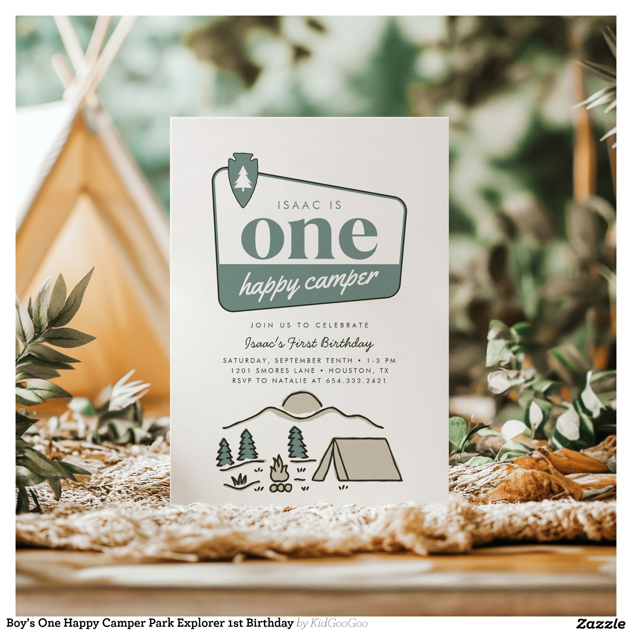 Boy's One Happy Camper Park Explorer 1st Birthday Invitation