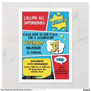 Boys Superhero 3rd Birthday Invitation