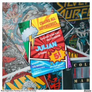 Boys Superhero Turning 5th Comic Birthday Invitation
