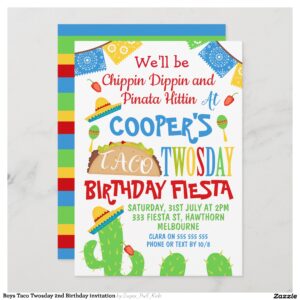 Boys Taco Twosday 2nd Birthday invitation