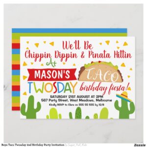 Boys Taco Twosday 2nd Birthday Party Invitation