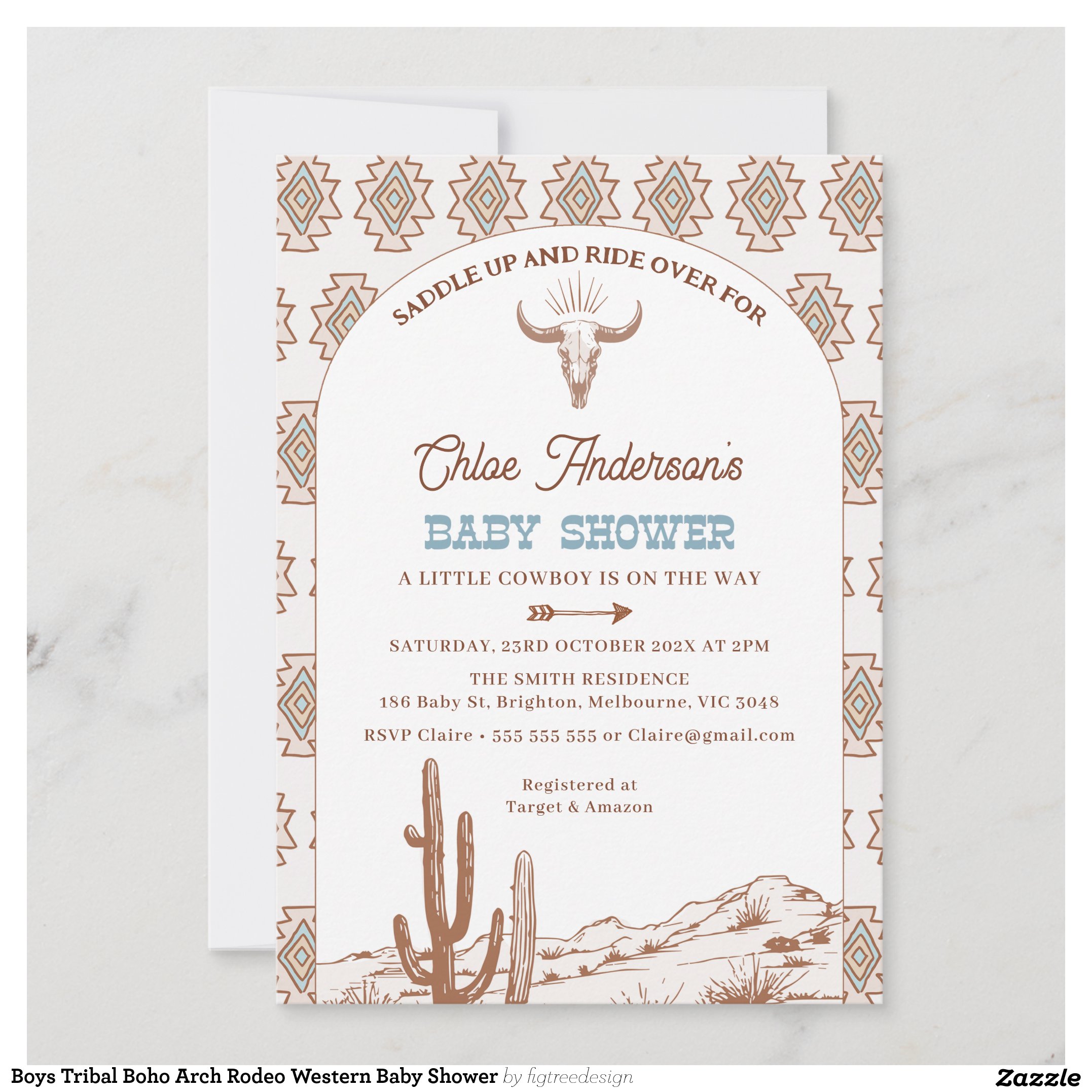 Boys Tribal Boho Arch Rodeo Western Baby Shower Invitation